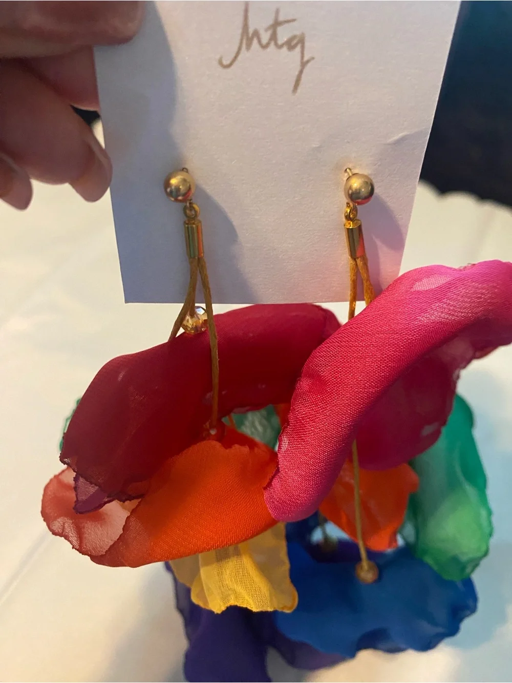 Multicolor Floral Drop Earrings - Vibrant Rainbow Petals